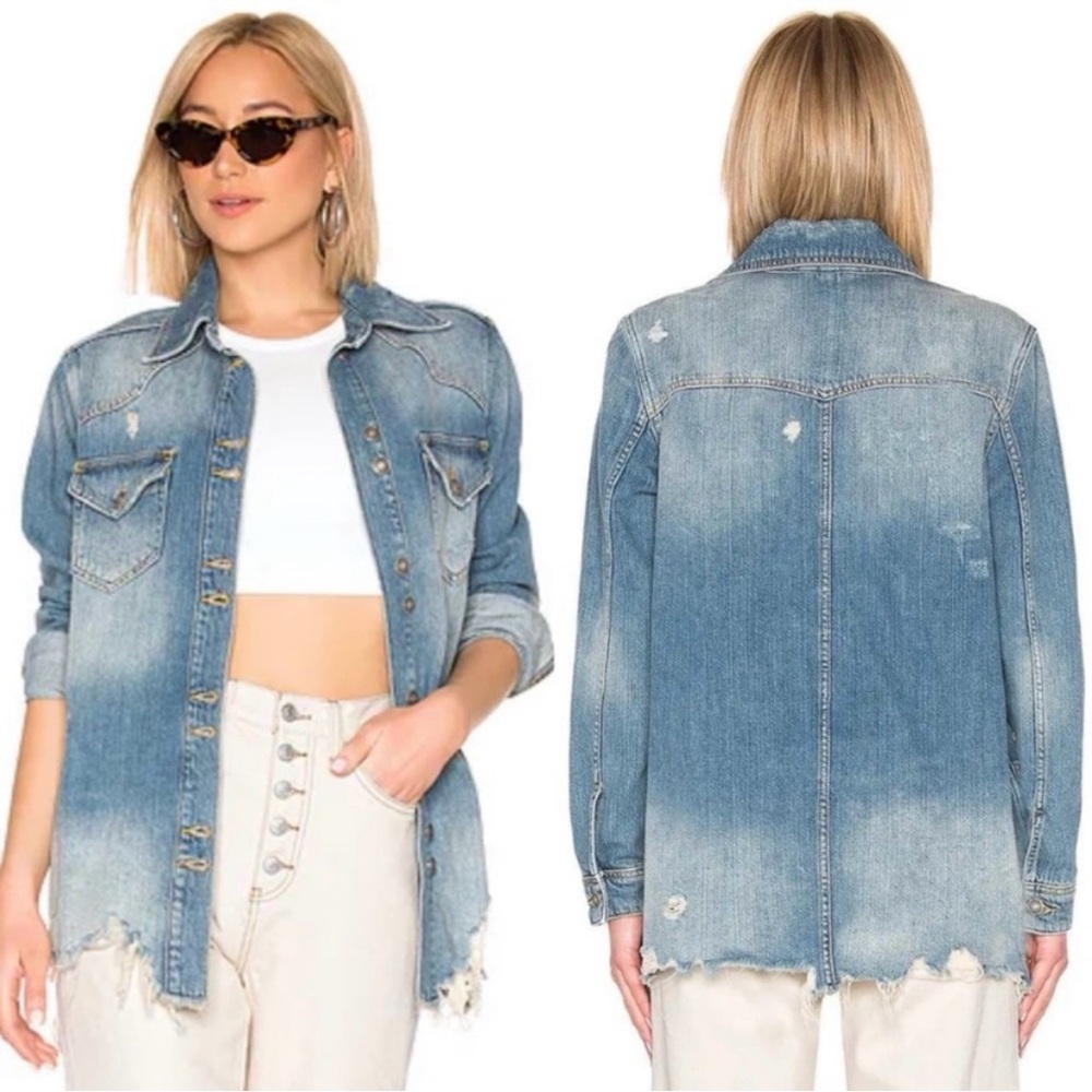 Free People Moon Child Denim Western Jacket Small Distressed